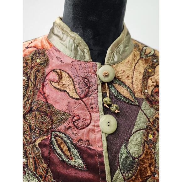 Drapers and Damons Jacket Patchwork Boho 3/4 Sleeves Size P/M Band Collar - Picture 4 of 10